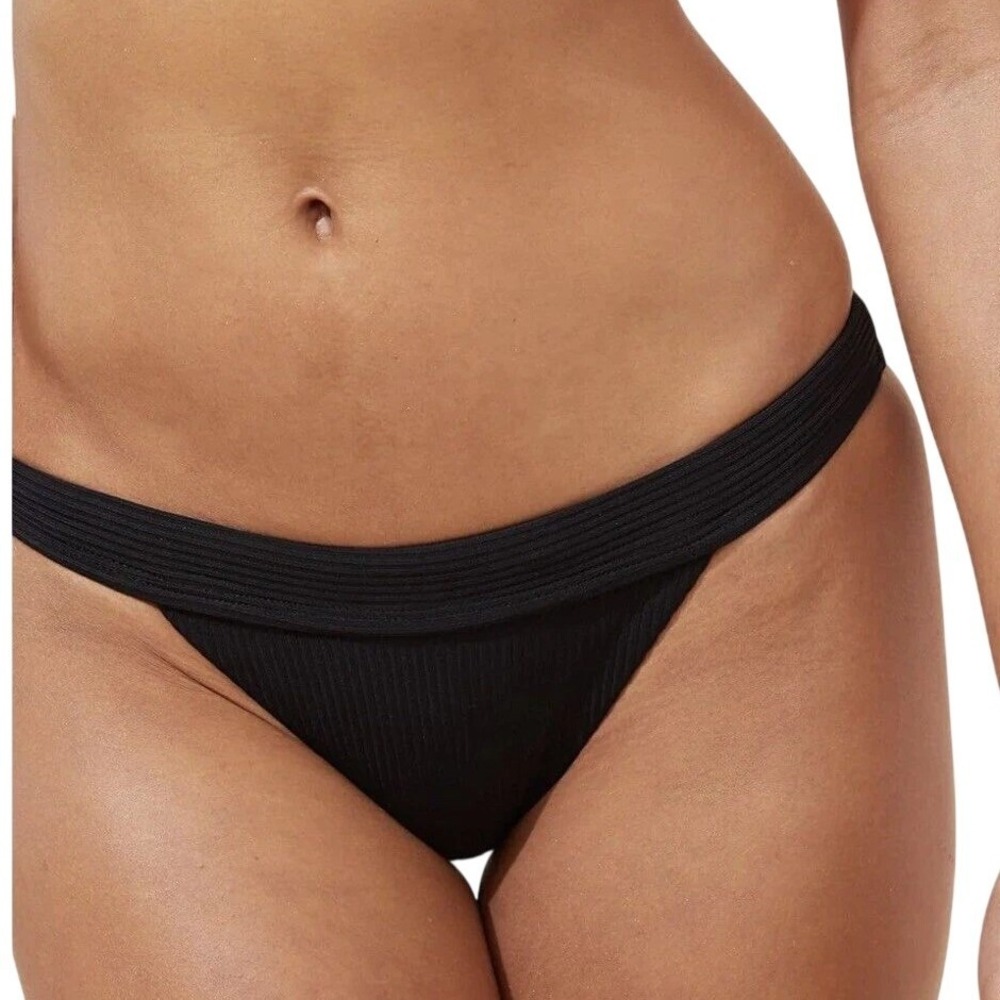 Andie Swim‎ Banded Ribbed Cheeky Bikini Bottom Black Medium M NWT